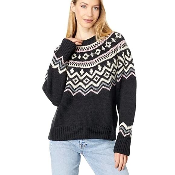Lucky Brand Fair Isle Nordic Pullover Sweater Women’s Sz XXL Black Multicolored - Picture 1 of 9